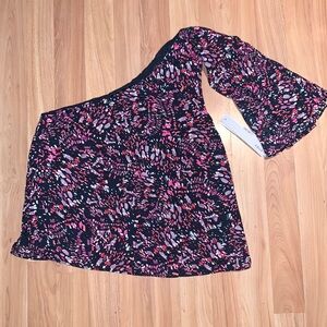 Aqua Sleeveless pink Pattern Top One shoulder Size XS